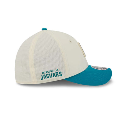 Pictured is this NFL Training 2026 Jacksonville Jaguars 39THIRTY M-Crown Stretch Fit cap in white. 5