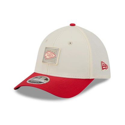 Pictured is this NFL Training 2026 Kansas City Chiefs 39THIRTY M-Crown Stretch Fit cap in white. 3
