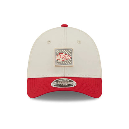Pictured is this NFL Training 2026 Kansas City Chiefs 39THIRTY M-Crown Stretch Fit cap in white. 2