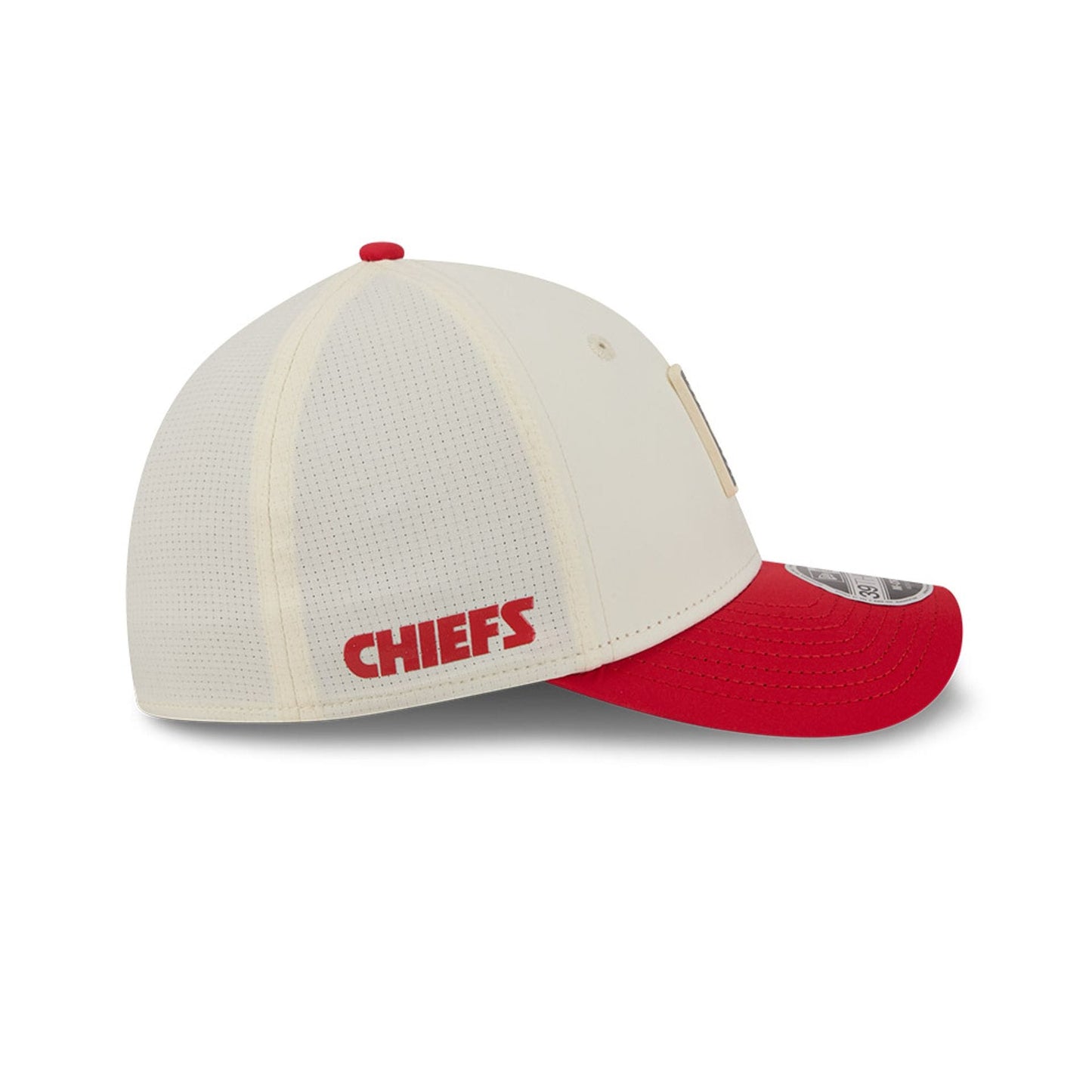 Pictured is this NFL Training 2026 Kansas City Chiefs 39THIRTY M-Crown Stretch Fit cap in white. 5