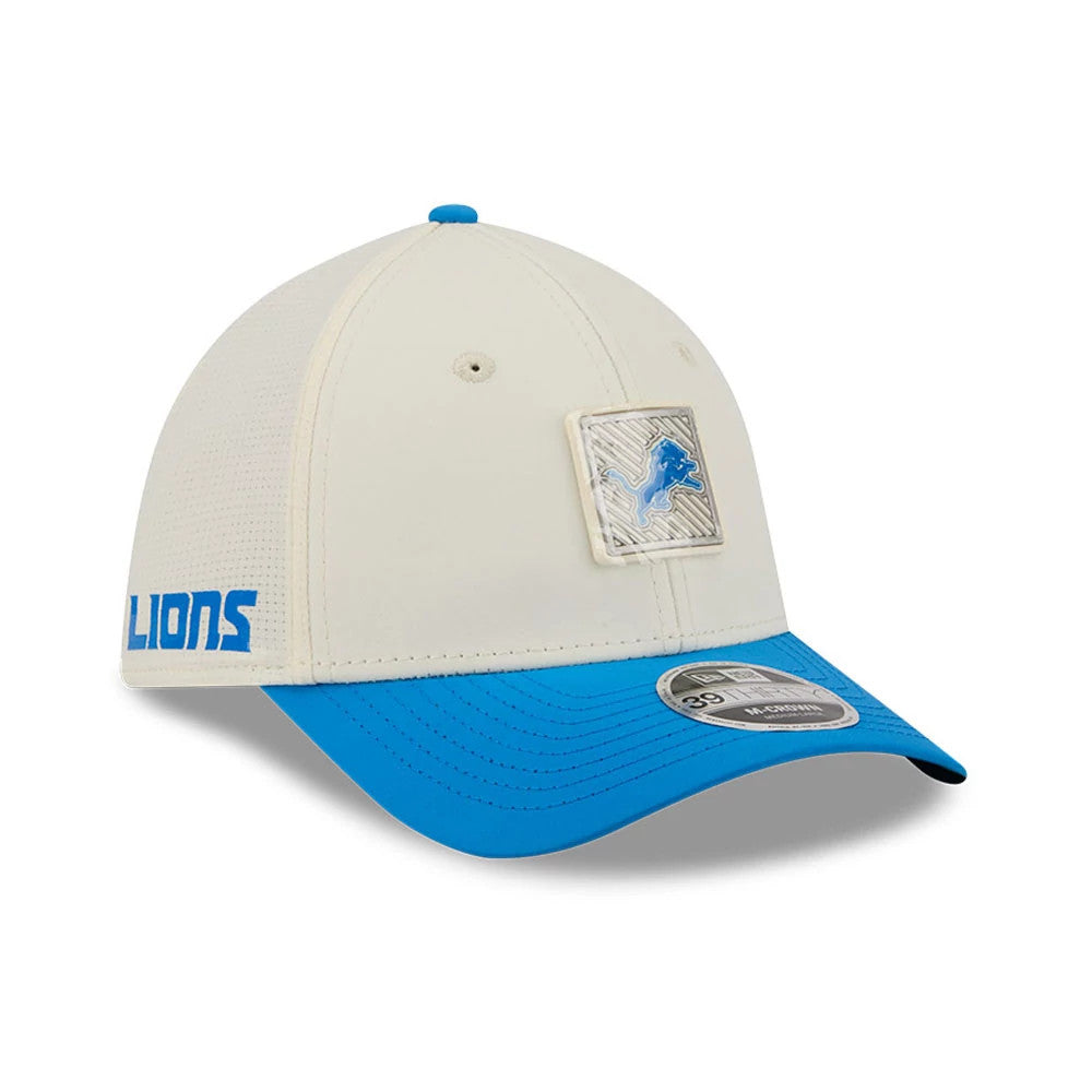 Pictured is this NFL Training 2026 Detroit Lions 39THIRTY M-Crown Stretch Fit cap in white. 1