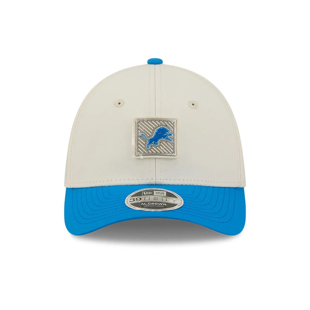 Pictured is this NFL Training 2026 Detroit Lions 39THIRTY M-Crown Stretch Fit cap in white. 2