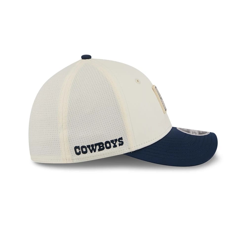 Pictured is this NFL Training 2026 Dallas Cowboys 39THIRTY M-Crown Stretch Fit cap in white. 4