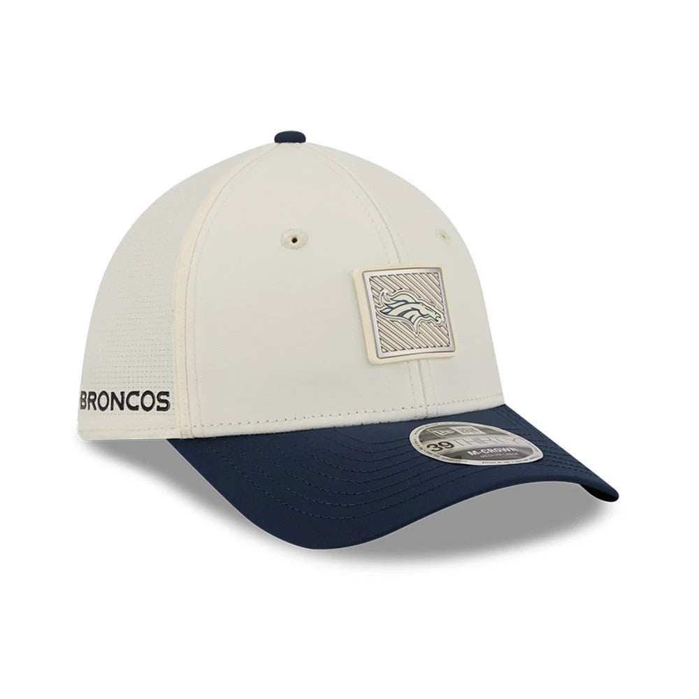 Pictured is this NFL Training 2026 Denver Broncos 39THIRTY M-Crown Stretch Fit cap in white. 1