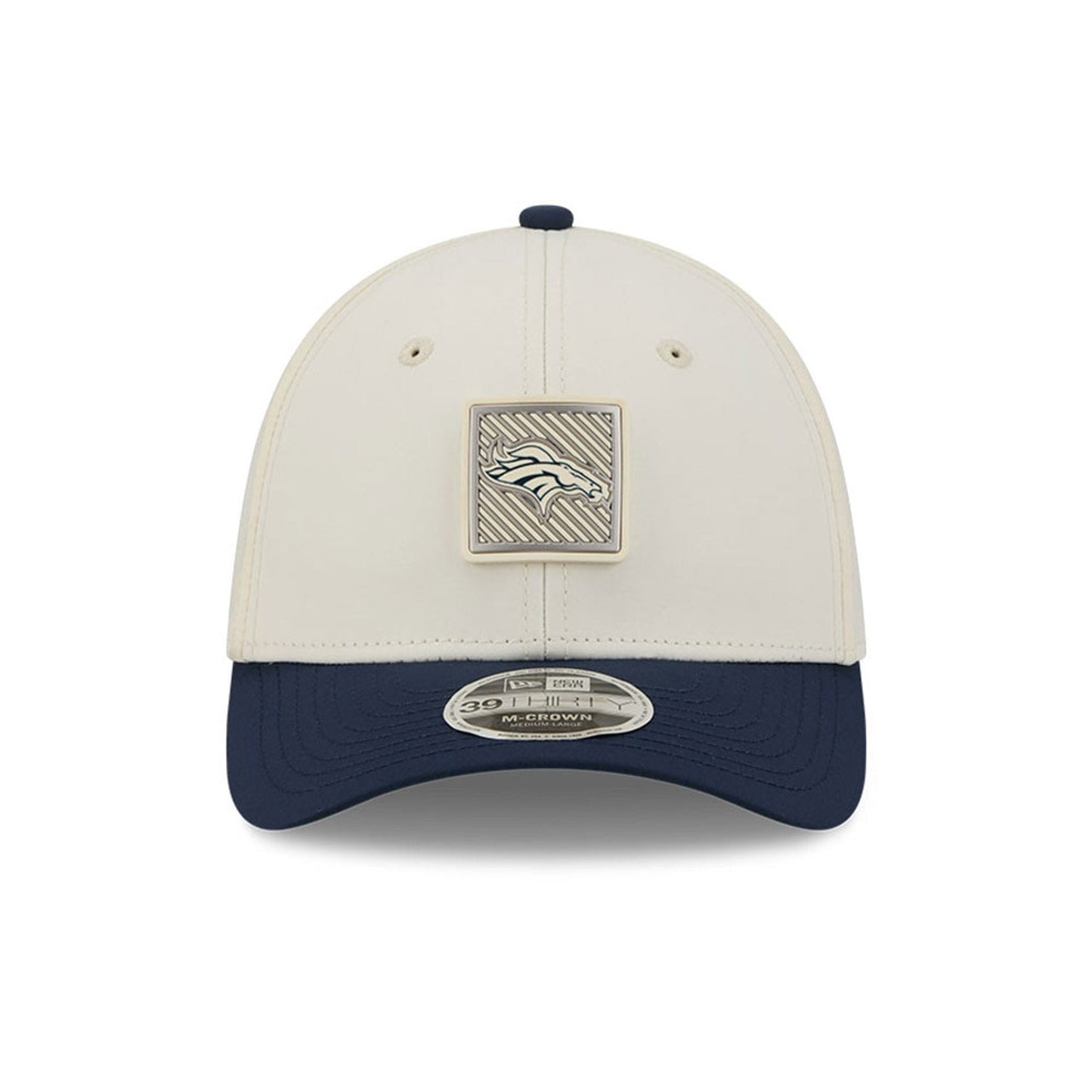 Pictured is this NFL Training 2026 Denver Broncos 39THIRTY M-Crown Stretch Fit cap in white. 2