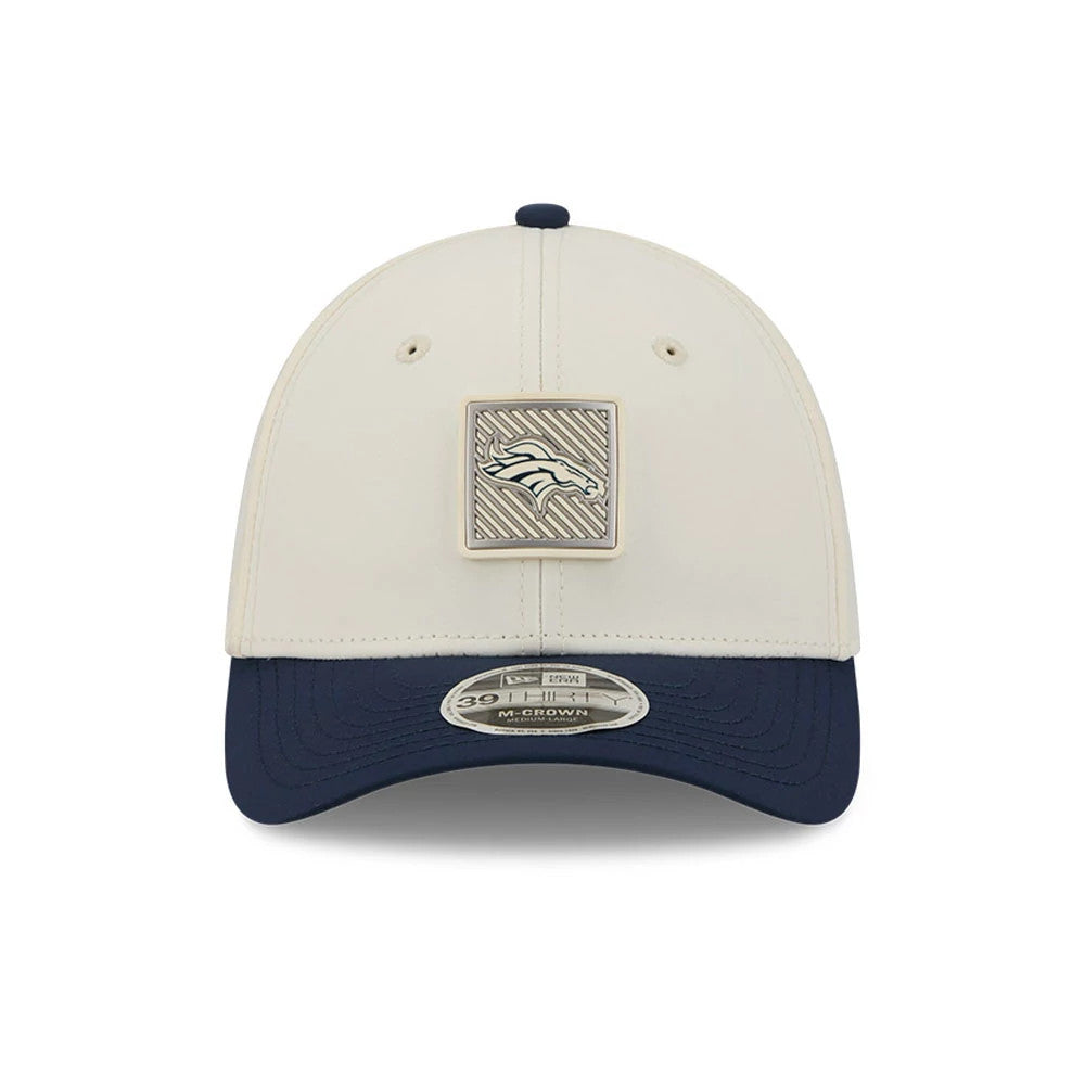 Pictured is this NFL Training 2026 Denver Broncos 39THIRTY M-Crown Stretch Fit cap in white. 2