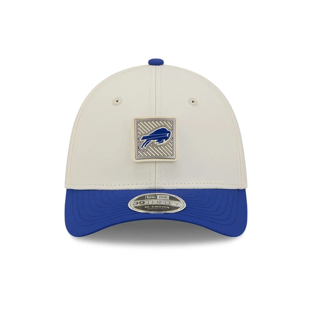 Pictured is this NFL Training 2026 Buffalo Bills 39THIRTY M-Crown Stretch Fit cap in white. 2