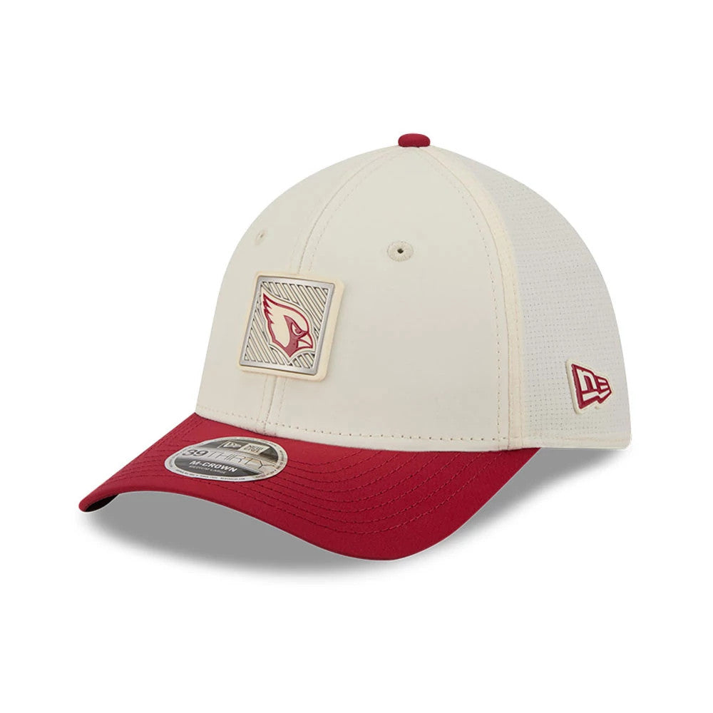 Pictured is this NFL Training 2026 Arizona Cardinals 39THIRTY M-Crown Stretch Fit cap in white. 3