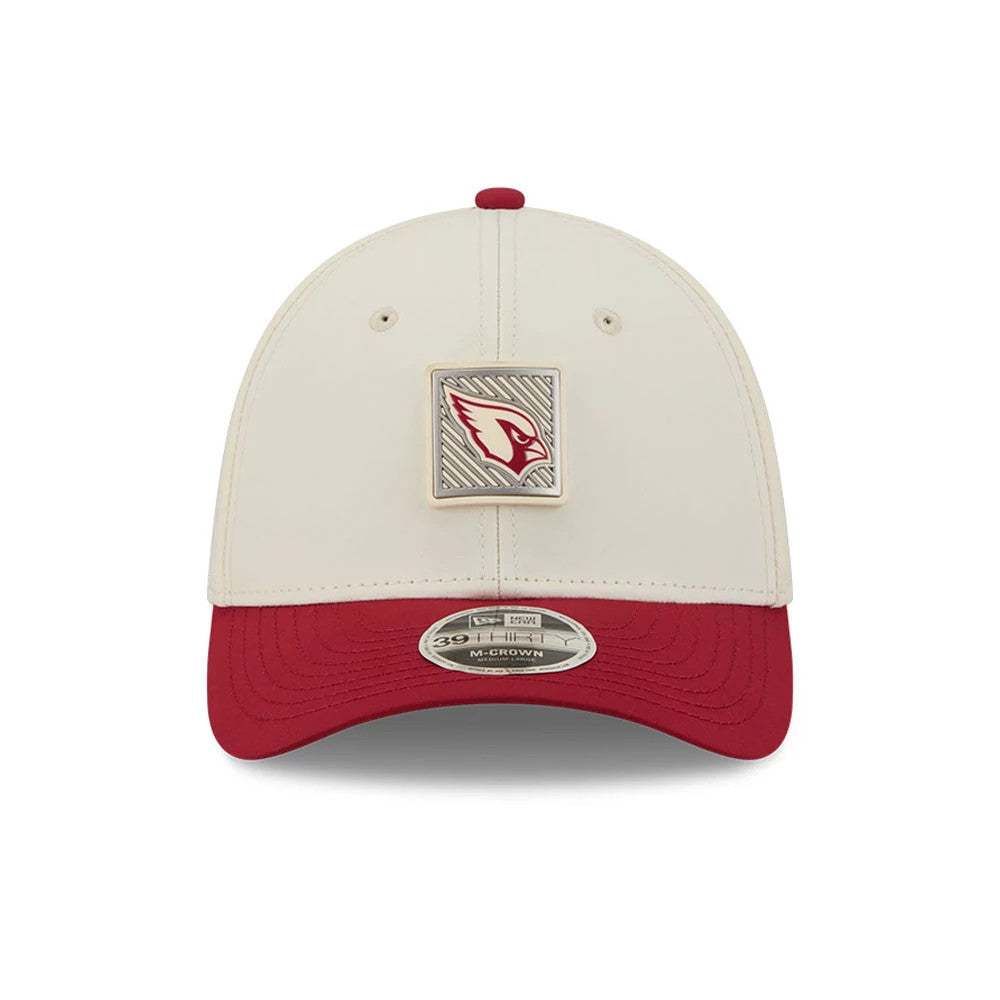 Pictured is this NFL Training 2026 Arizona Cardinals 39THIRTY M-Crown Stretch Fit cap in white. 2