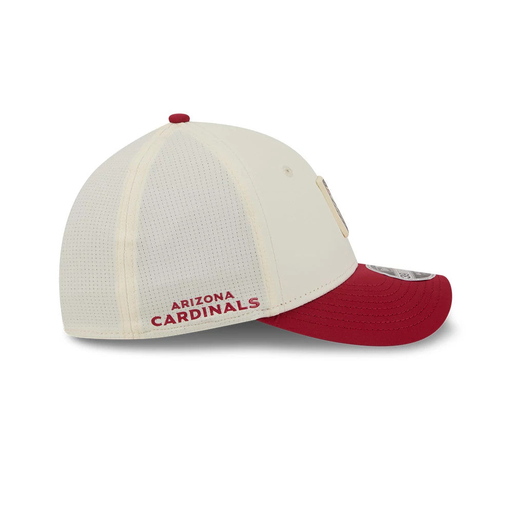 Pictured is this NFL Training 2026 Arizona Cardinals 39THIRTY M-Crown Stretch Fit cap in white. 4