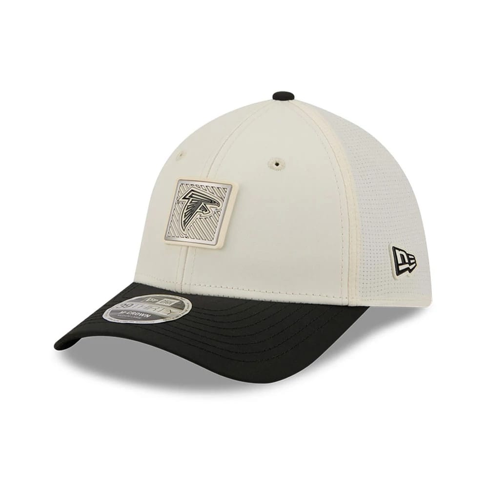 Pictured is this NFL Training 2026 Atlanta Falcons 39THIRTY M-Crown Stretch Fit cap in white. 3