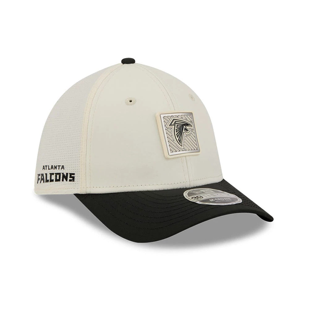 Pictured is this NFL Training 2026 Atlanta Falcons 39THIRTY M-Crown Stretch Fit cap in white. 1