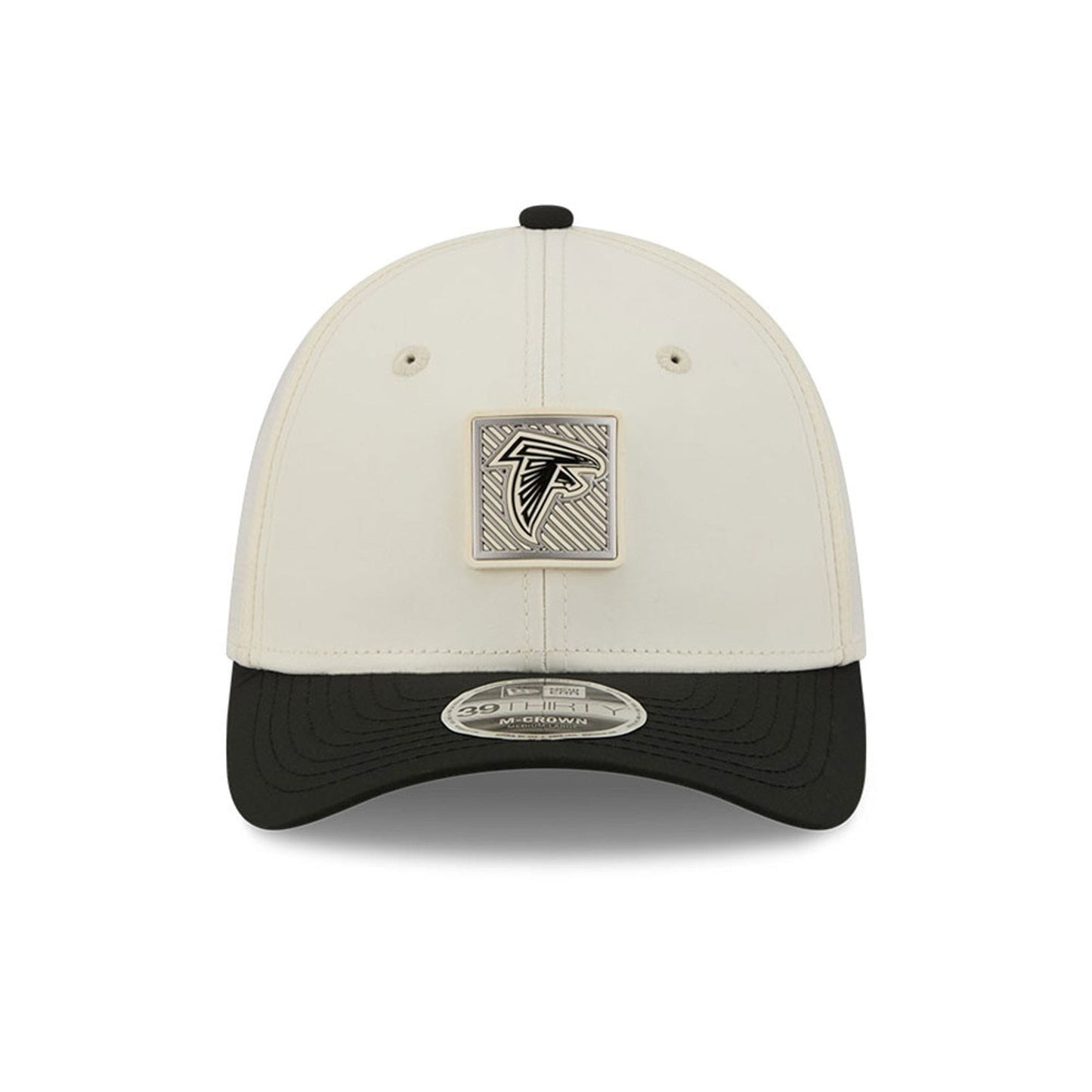 Pictured is this NFL Training 2026 Atlanta Falcons 39THIRTY M-Crown Stretch Fit cap in white. 2