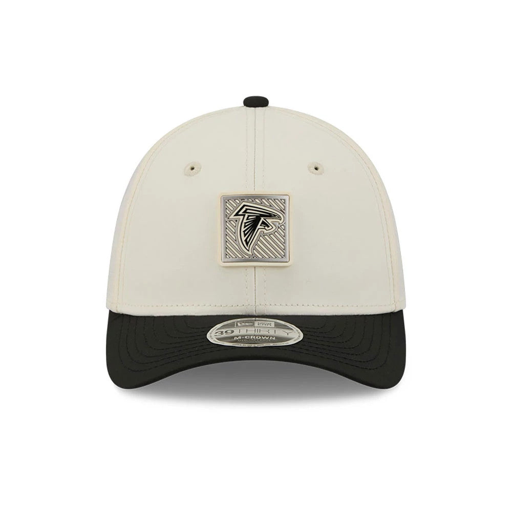 Pictured is this NFL Training 2026 Atlanta Falcons 39THIRTY M-Crown Stretch Fit cap in white. 2