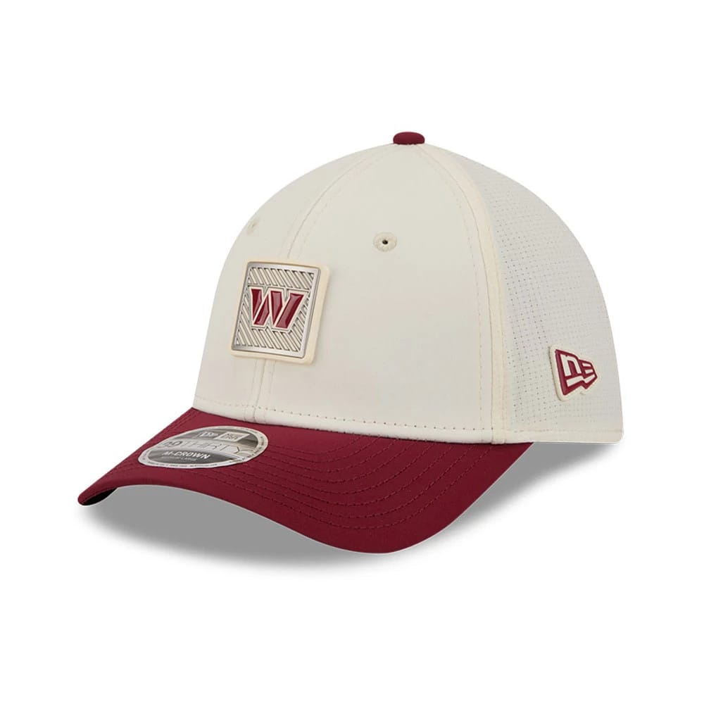 Pictured is this NFL Training 2026 Washington Commanders 39THIRTY M-Crown Stretch Fit cap in white. 3