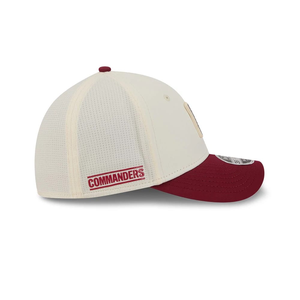 Pictured is this NFL Training 2026 Washington Commanders 39THIRTY M-Crown Stretch Fit cap in white. 4