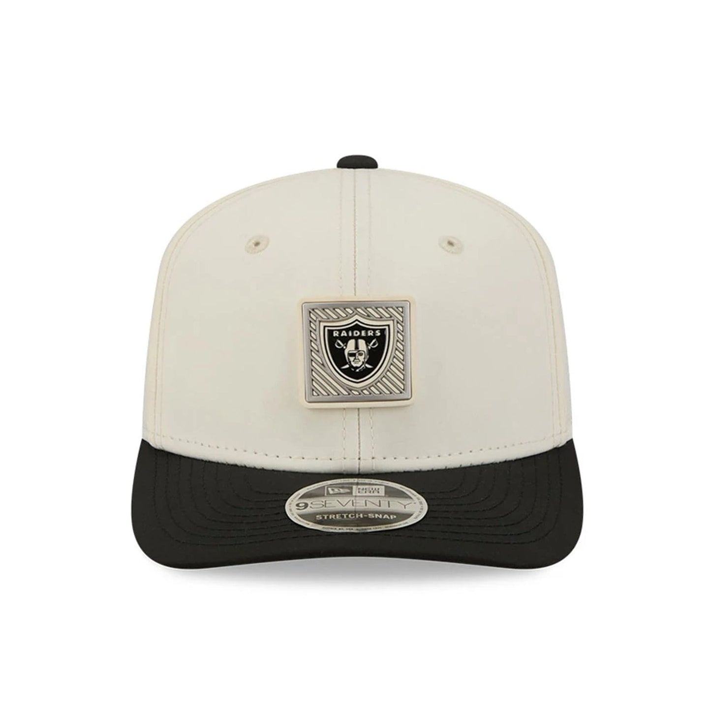 Pictured is this NFL Training 2026 Las Vegas Raiders 9SEVENTY Stretch Snap cap in white. 2