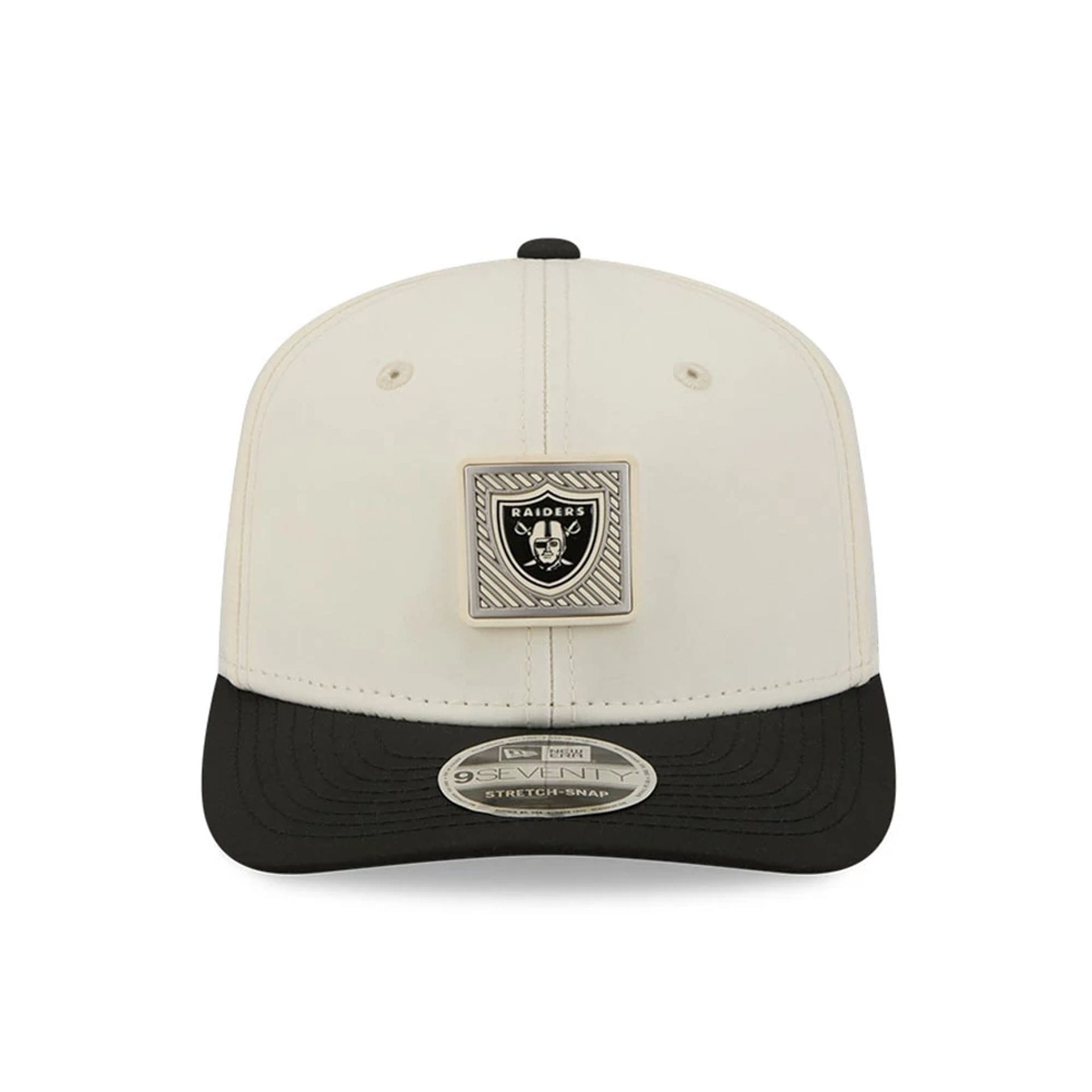 Pictured is this NFL Training 2026 Las Vegas Raiders 9SEVENTY Stretch Snap cap in white. 2