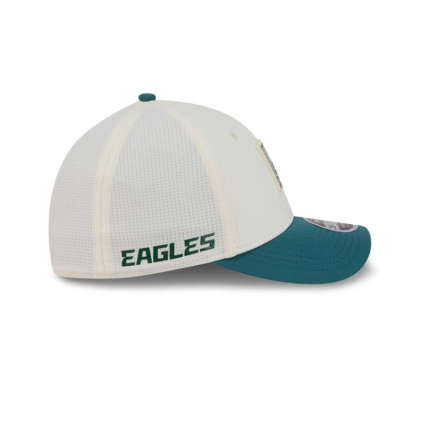 Pictured is this NFL Training 2026 Philadelphia Eagles 39THIRTY M-Crown Stretch Fit cap in white. 4