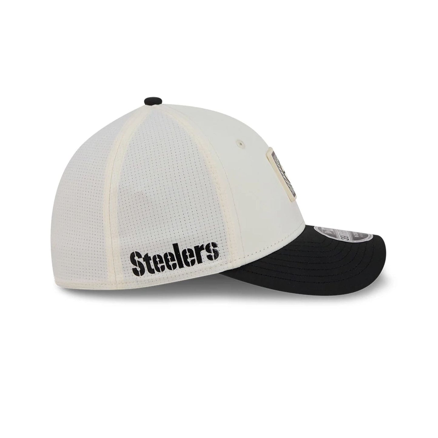 Pictured is this NFL Training 2026 Pittsburgh Steelers 39THIRTY M-Crown Stretch Fit cap in white. 4