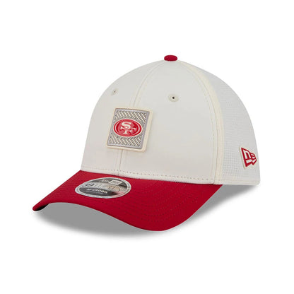 Pictured is this NFL Training 2026 San Francisco 49ers 39THIRTY M-Crown Stretch Fit cap in white. 3