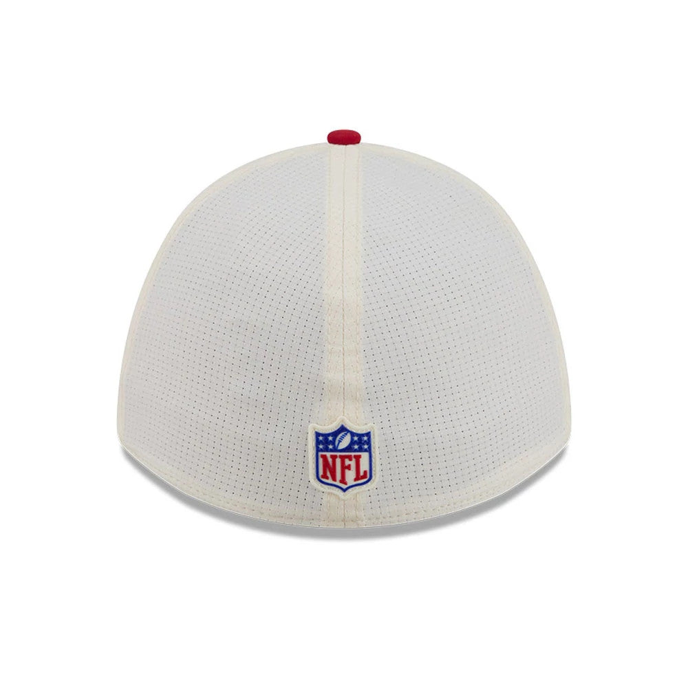Pictured is this NFL Training 2026 San Francisco 49ers 39THIRTY M-Crown Stretch Fit cap in white. 6