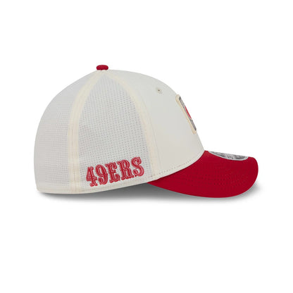 Pictured is this NFL Training 2026 San Francisco 49ers 39THIRTY M-Crown Stretch Fit cap in white. 4
