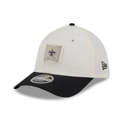 Pictured is this NFL Training 2026 New Orleans Saints 39THIRTY M-Crown Stretch Fit cap in white. 3