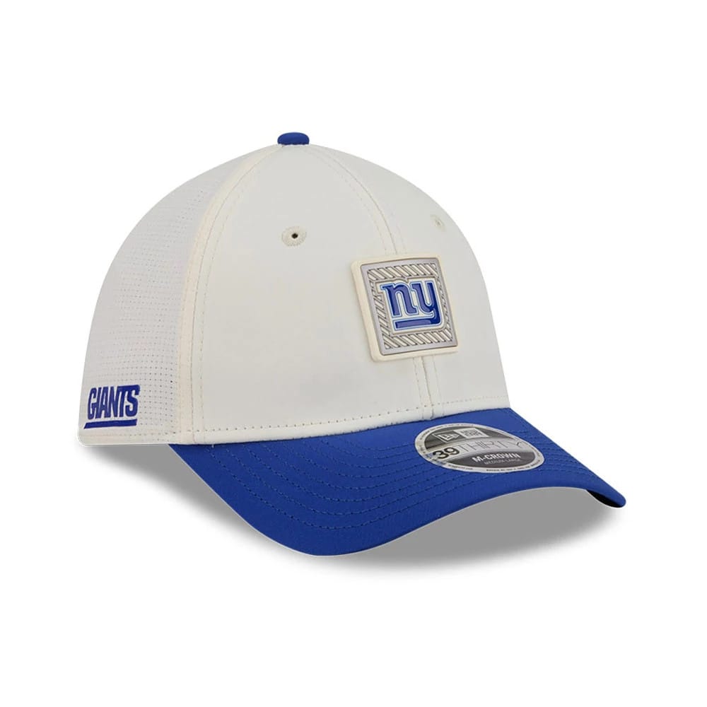 Pictured is this NFL Training 2026 New York Giants 39THIRTY M-Crown Stretch Fit cap in white. 1
