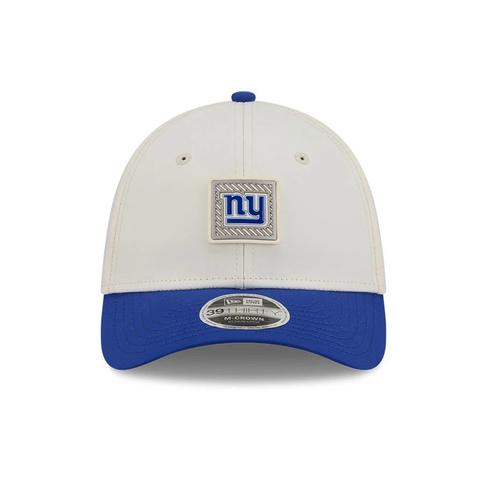 Pictured is this NFL Training 2026 New York Giants 39THIRTY M-Crown Stretch Fit cap in white. 2