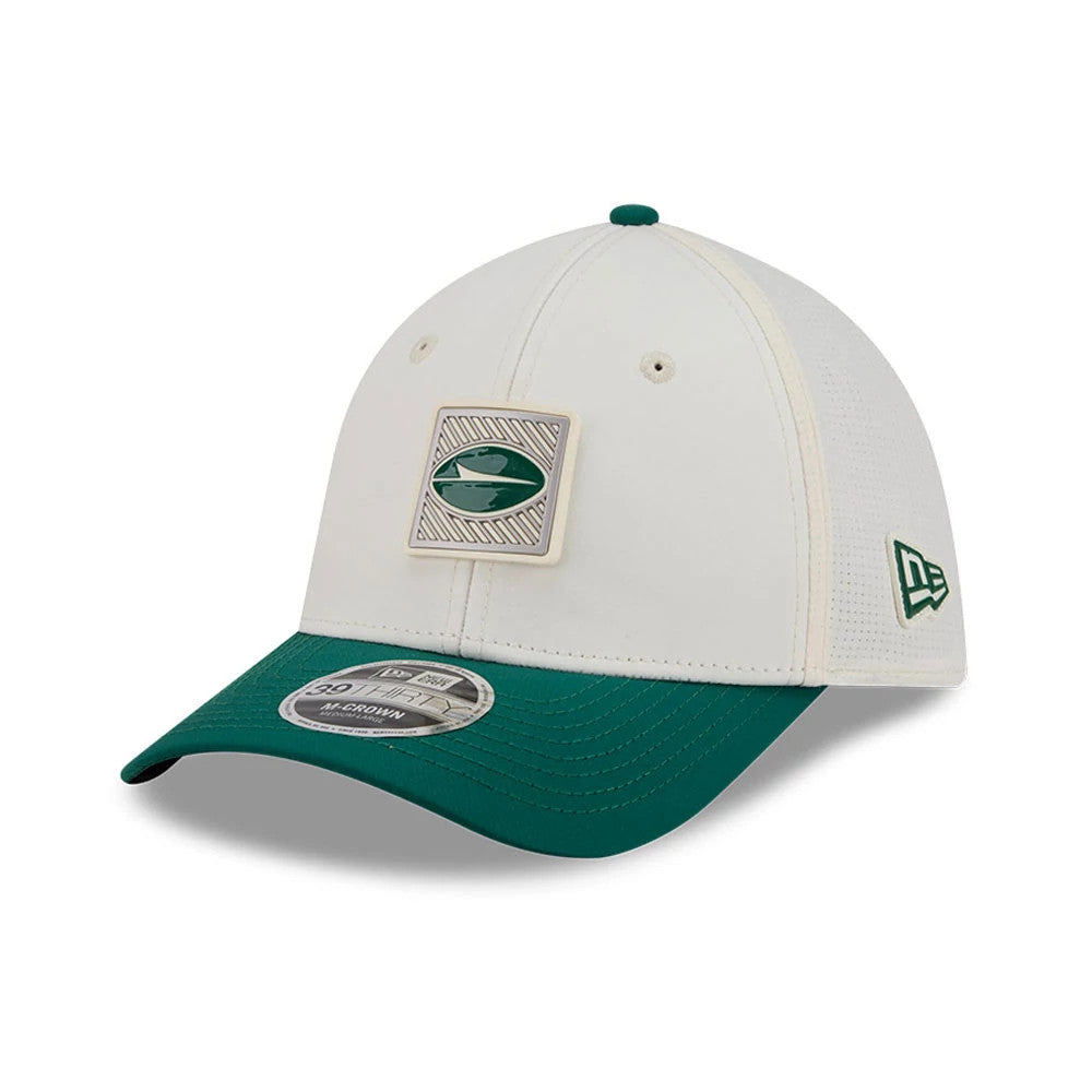 Pictured is this NFL Training 2026 New York Jets 39THIRTY M-Crown Stretch Fit cap in white. 3