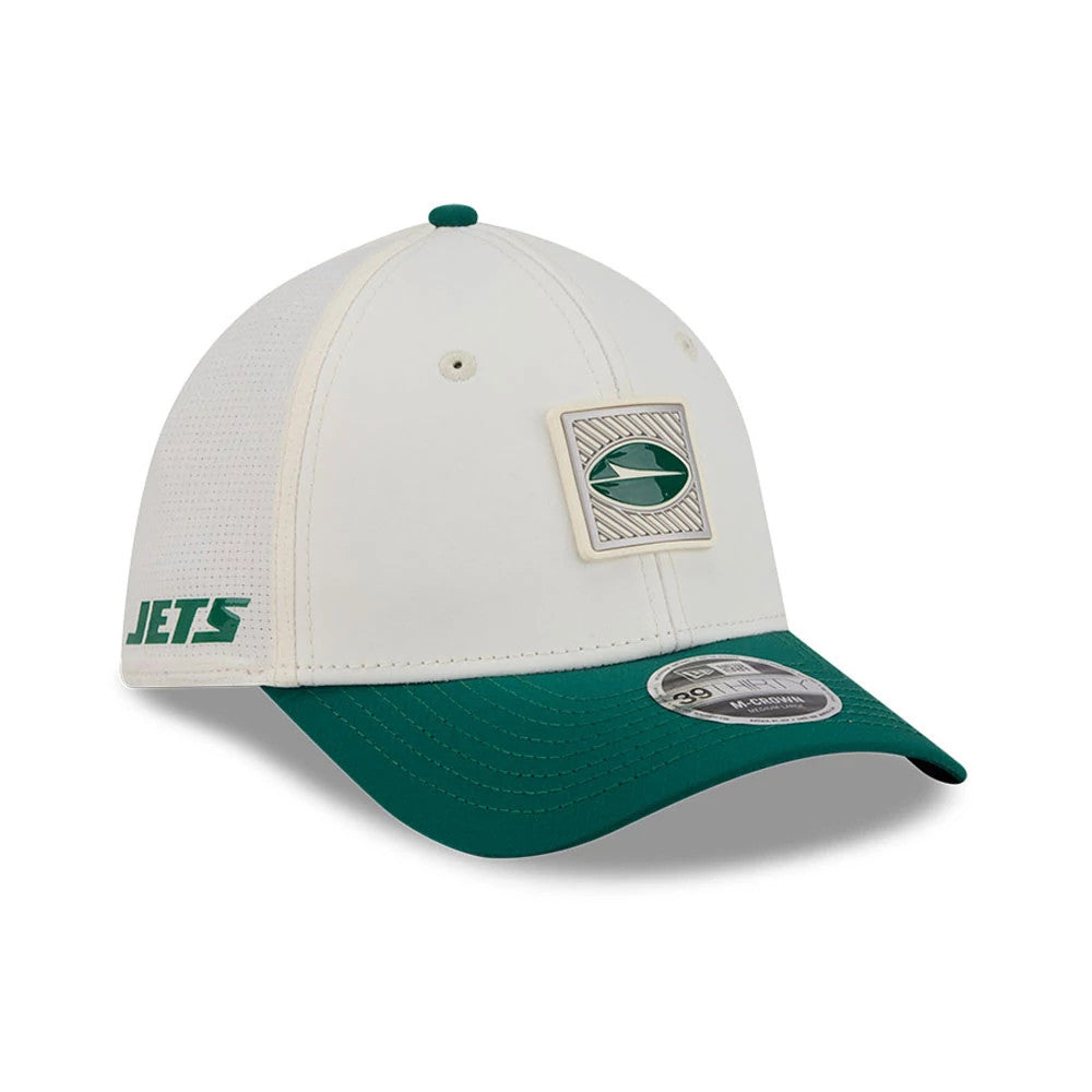 Pictured is this NFL Training 2026 New York Jets 39THIRTY M-Crown Stretch Fit cap in white. 1