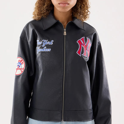 The model is wearing this Womens MLB New York Yankees Collared Jacket in navy. 3