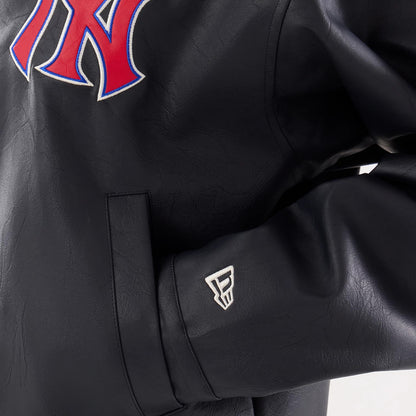 The model is wearing this Womens MLB New York Yankees Collared Jacket in black. 6