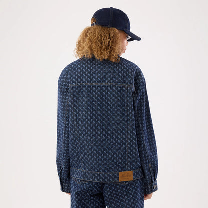 The model is wearing this Womens MLB Denim New York Yankees Jacket in navy. 2