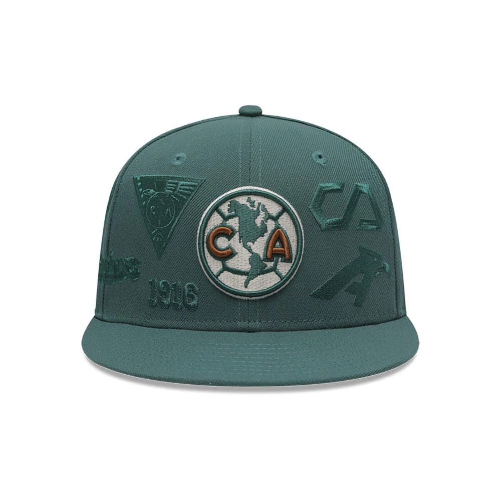 Pictured is this Liga MX All Over Club America 59FIFTY Fitted cap in dark green. 2