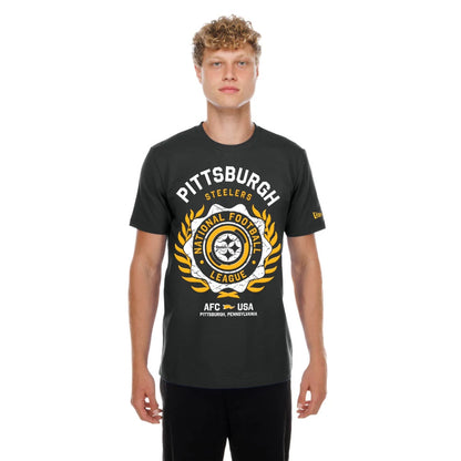 The model is wearing this NFL Pittsburgh Steelers T-Shirt in black. 1