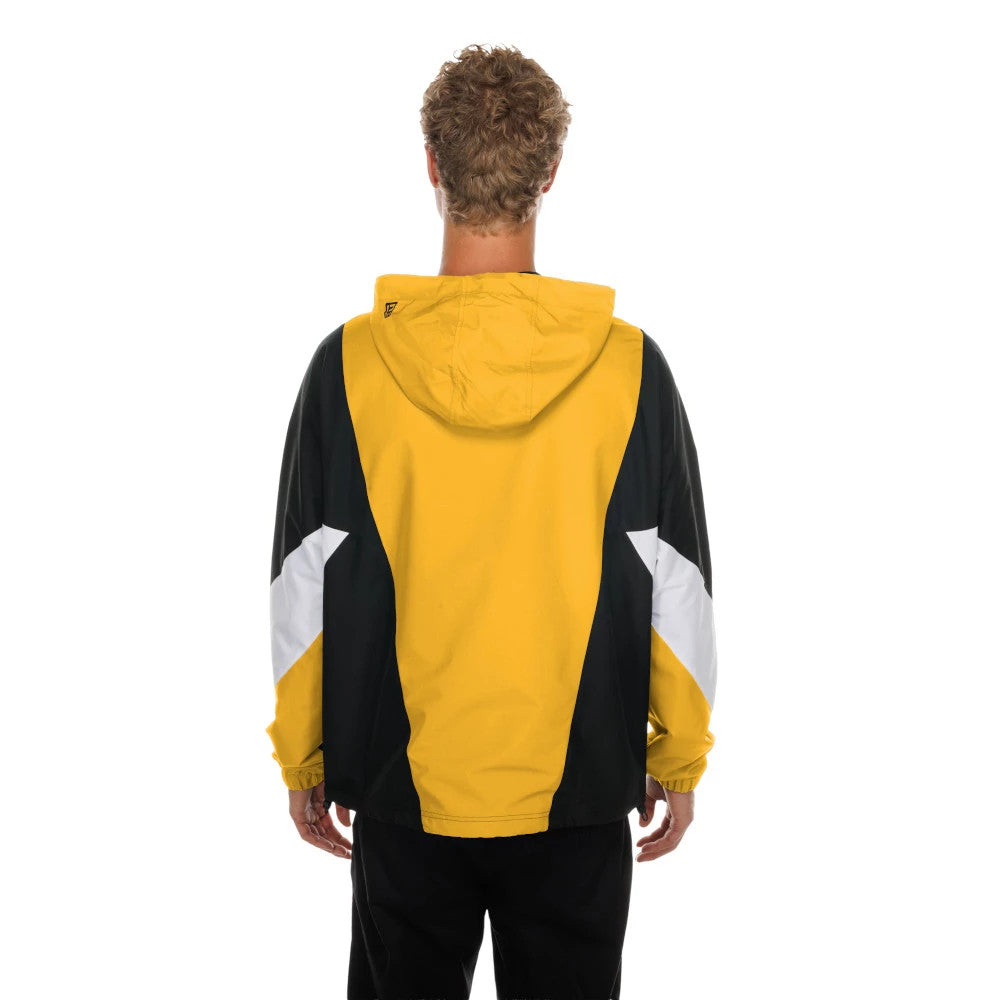 The model is wearing this NFL Pittsburgh Steelers Windbreaker Jacket in yellow. 2