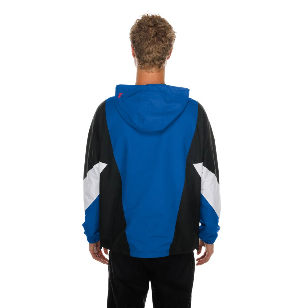 The model is wearing this NFL Buffalo Bills Windbreaker Jacket in blue. 2