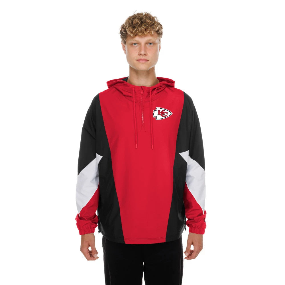 The model is wearing this NFL Kansas City Chiefs Windbreaker Jacket in red. 1