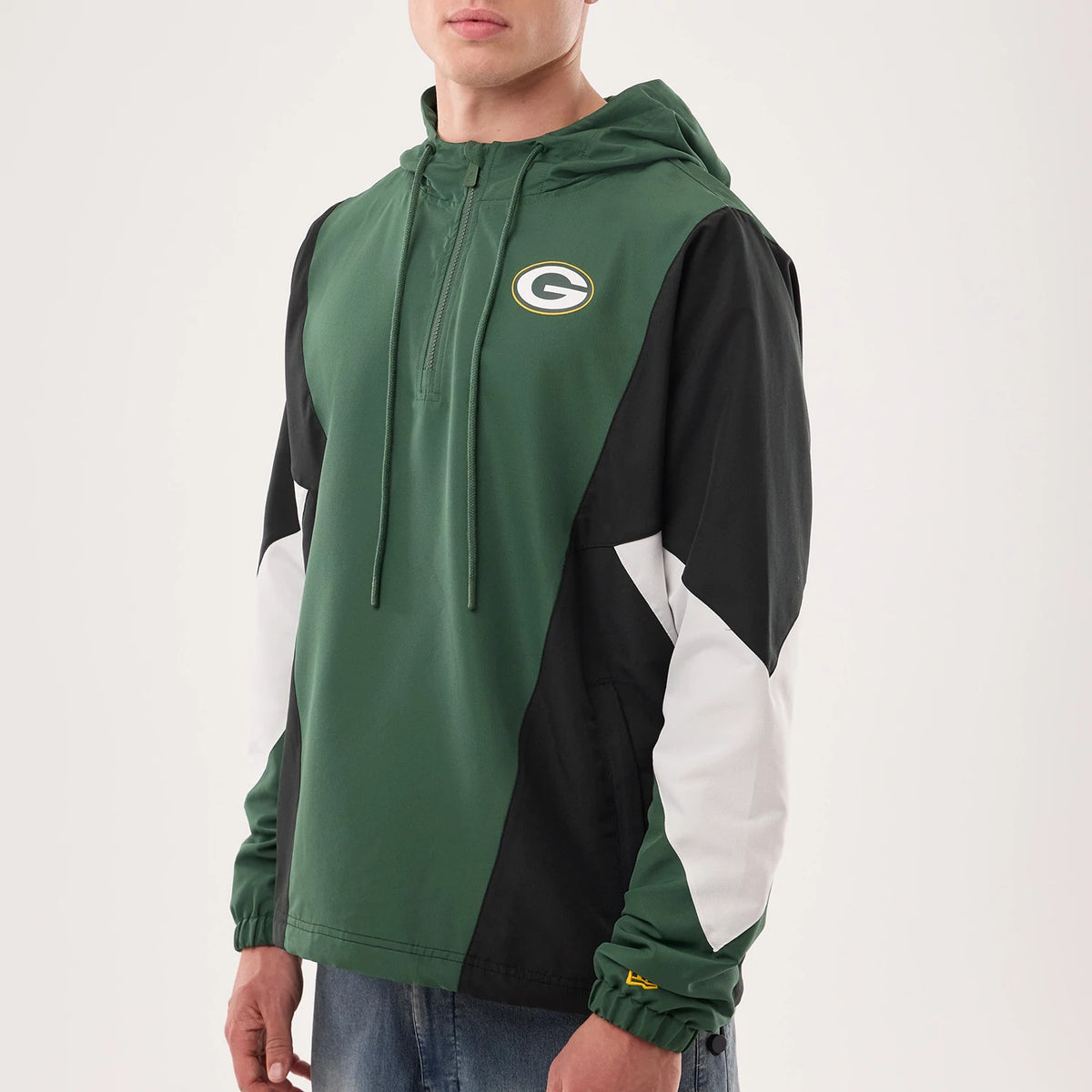 The model is wearing this NFL Green Bay Packers Jacket in dark green. 3