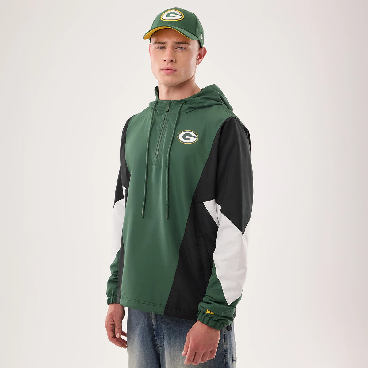 The model is wearing this NFL Green Bay Packers Jacket in dark green. 1