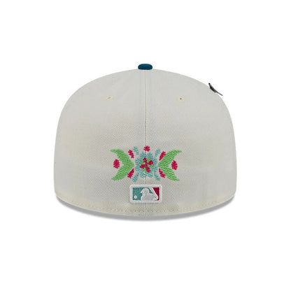 Pictured is this MLB Day Of The Dead LA Dodgers 59FIFTY Fitted cap in light beige & blue. 7