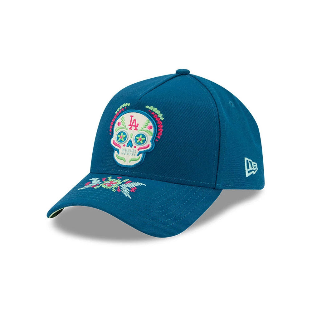 Pictured is this MLB Day Of The Dead LA Dodgers 9FORTY A-Frame cap in blue. 4