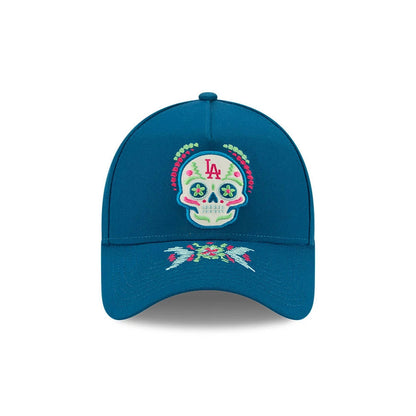 Pictured is this MLB Day Of The Dead LA Dodgers 9FORTY A-Frame cap in blue. 3