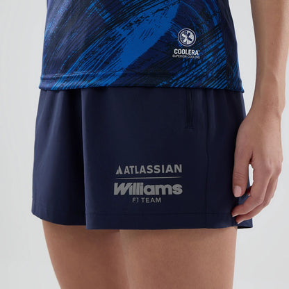 The model is wearing these Womens Atlassian Williams F1 Team Training Shorts in navy. 4