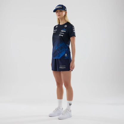 The model is wearing these Womens Atlassian Williams F1 Team Training Shorts in navy. 7