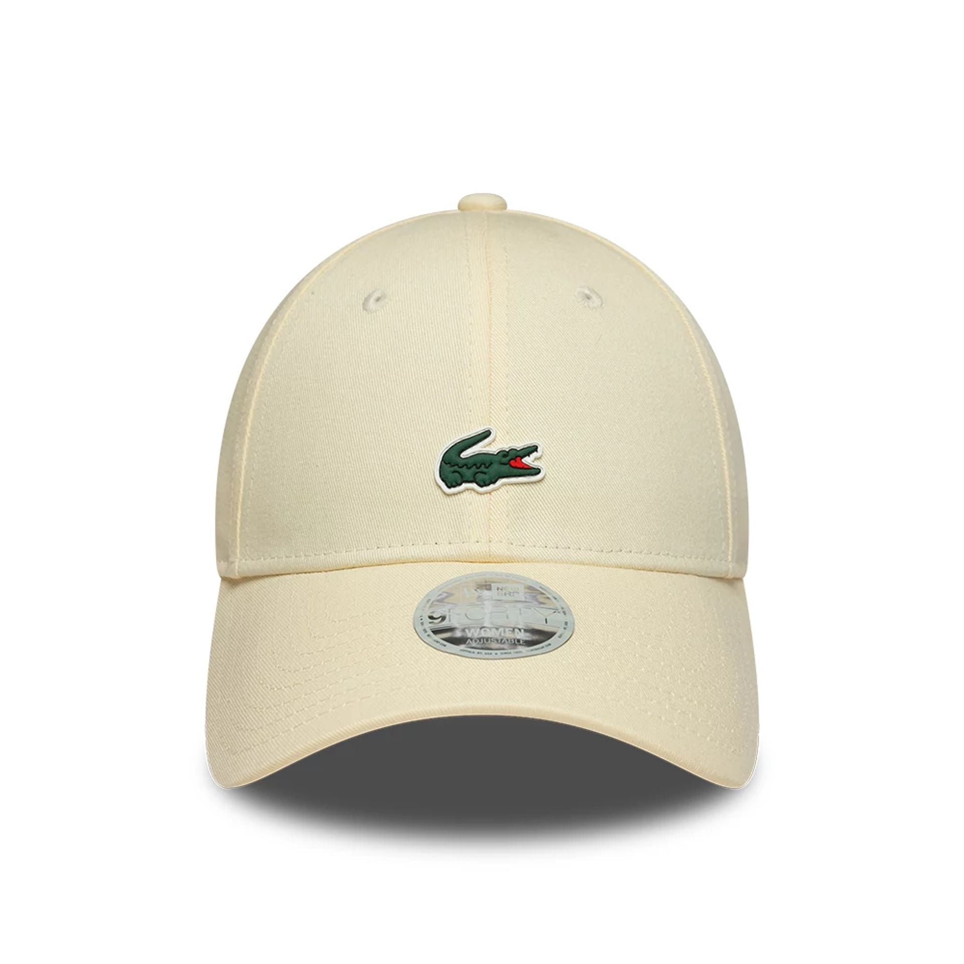 Pictured is this Womens Lacoste X New Era 9FORTY cap in light beige. 2
