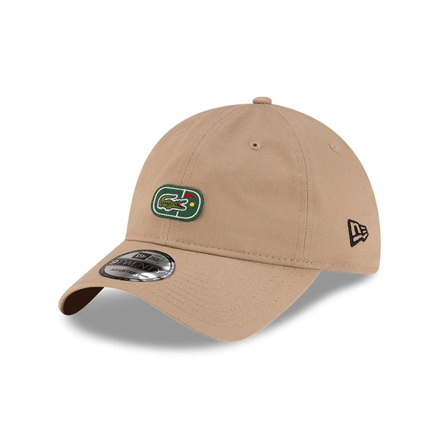 Pictured is this Lacoste X New Era Golf 9TWENTY cap in beige.  2