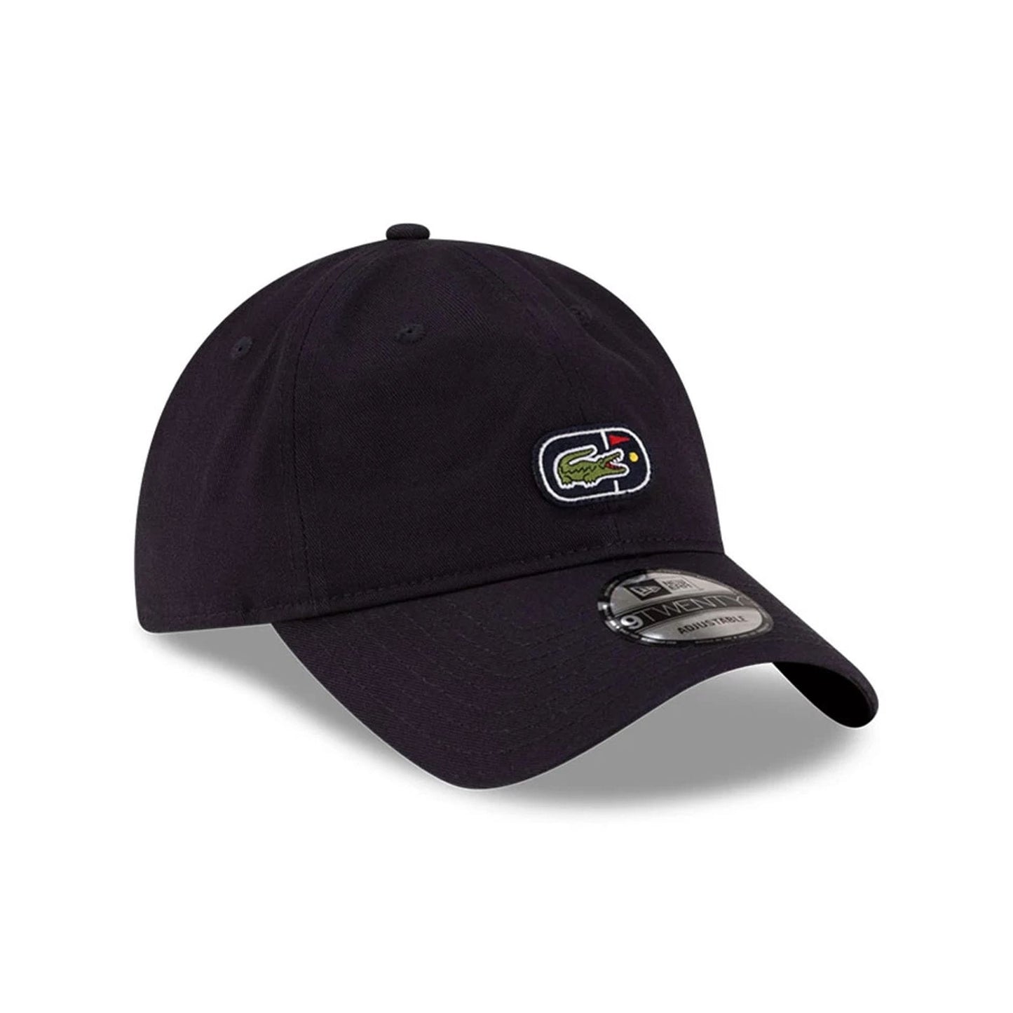 Pictured is this Lacoste X New Era Golf 9TWENTY cap in navy.  1